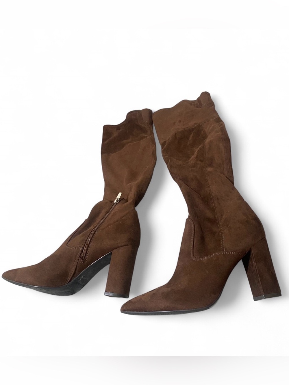 Marc Fisher dark brown suede boots with pointed toe and block heel - Picture 3 of 6